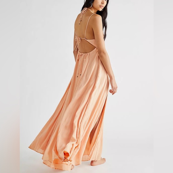 Free People Coming Through Crochet Cut Out Strappy Open Back Boho Maxi Dress - Picture 4 of 5